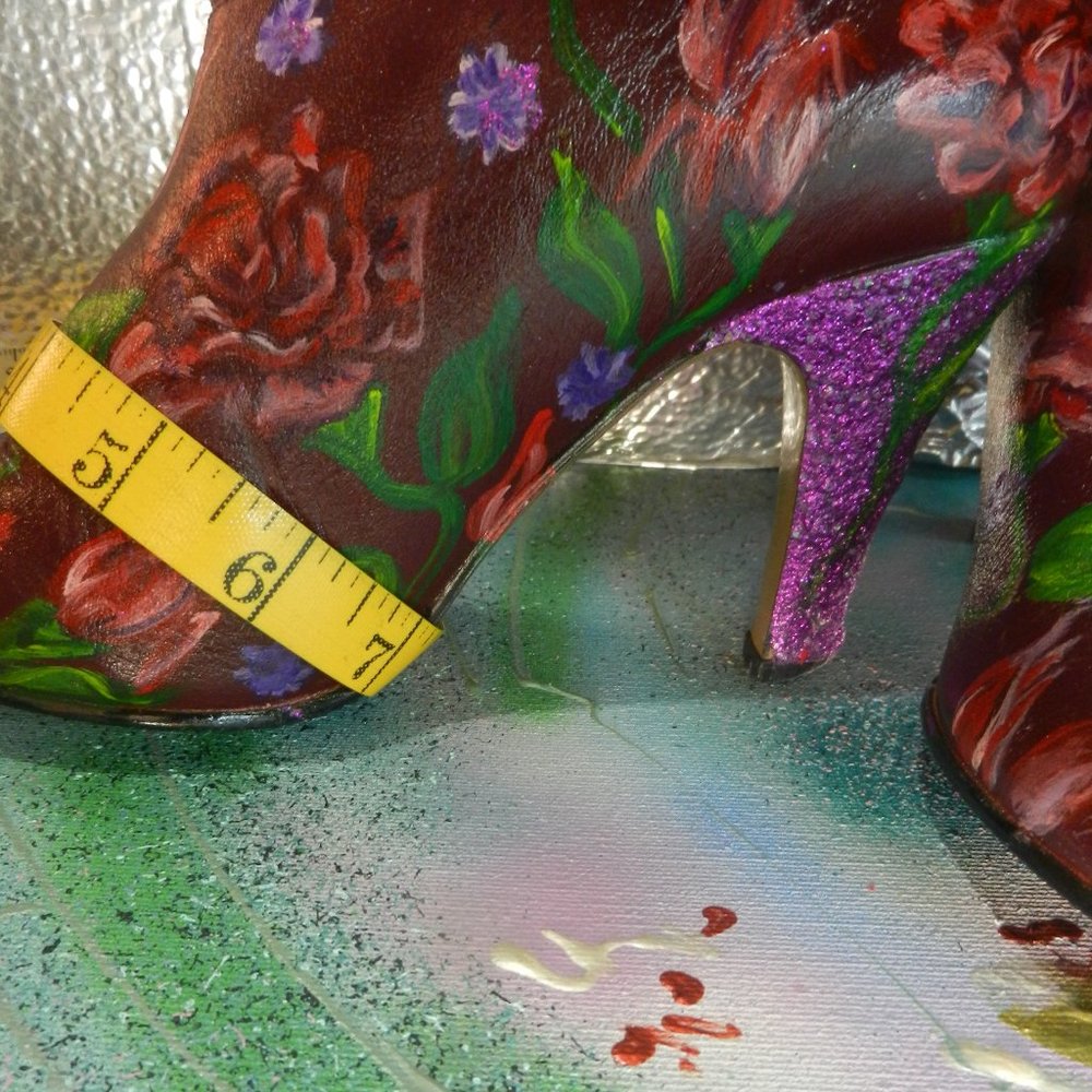 VTG OOAK floral suede boots Never Promised You a Rose Garden burgundy leather - Picture 10 of 16